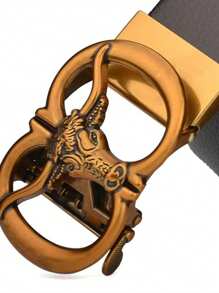 1pc Men's Vintage Sheep Head Pattern Luxury Automatic Buckle Belt, Adjustable Length, Suitable For Middle-Aged And Young Men, Fashion Accessory For Formal And Casual Occasions, Excellent Gift For Thanksgiving, Christmas, Father's Day