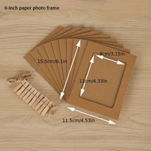 21 Pack Kraft Paper Photo Frames - 4x6 Inch Multi-Hanging Display, 21 Pack Contains 10 Photo Frames, 10 Clips And 1 Rope, Lightweight DIY Collage Kit For Wall Decoration - Boho Party Backdrop, Gallery Wall Starter, Classroom Display, Wedding Photo Hanging Hangers, Friendly Photo Booth Decor!