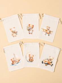 6 件装布朗熊礼品袋，可重复使用带抽绳礼品袋，布朗熊主题生日派对装饰用品，婚礼装饰婚礼礼物，聚会礼品包装用品包装袋，糖果袋，婴儿淋浴装饰，布朗熊装饰，生日礼物派对回礼 - 棕色小熊 - 查看 3