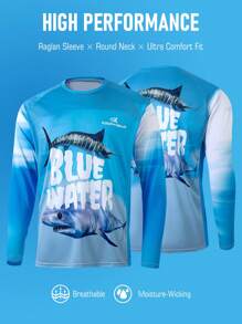 Camisa de pesca de manga larga de alto rendimiento para hombre de KOOFIN GEAR con protección UV, secado rápido, jersey con estampado de peces, ligera y transpirable - Azul - Ver 1