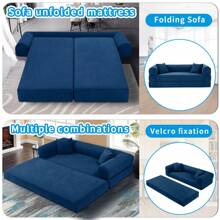Compression Sofa - Convertible Floor Foldable Sofa Bed - With 2 Pillows, Corduroy, Queen Size - 藏蓝色 - 查看 1