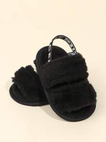 1 Paar Kleinkind Mädchen unifarbene flauschige elastische Band Sandalen mit weicher Sohle, leicht, 0-1 Jahre, einfacher und süßer Stil, geeignet für Frühling/Sommer