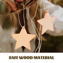 50pcs Blank Wooden Star Cutouts For DIY Crafts - Smooth, Durable Hanging Ornaments With Ropes, Ideal For Home & Party Decor, Gift Tags