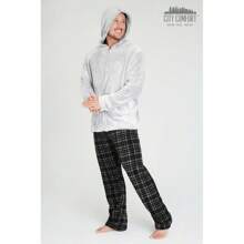 City Comfort Pyjama Set Fleece Winter Lounge Wear With Warm Hoodie And Soft Bottoms Cosy Fluffy Nightwear Novelty Gift - Grey - View 5