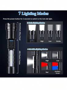 1pc Multifunctional Ultra Bright Flashlight, 7 Modes, Type-C Rechargeable Flashlight With Lithium Battery, Adjustable Focal Length, COB Side Light, Black Flashlight, Suitable For Outdoor Hiking/Camping/Fishing/Hiking