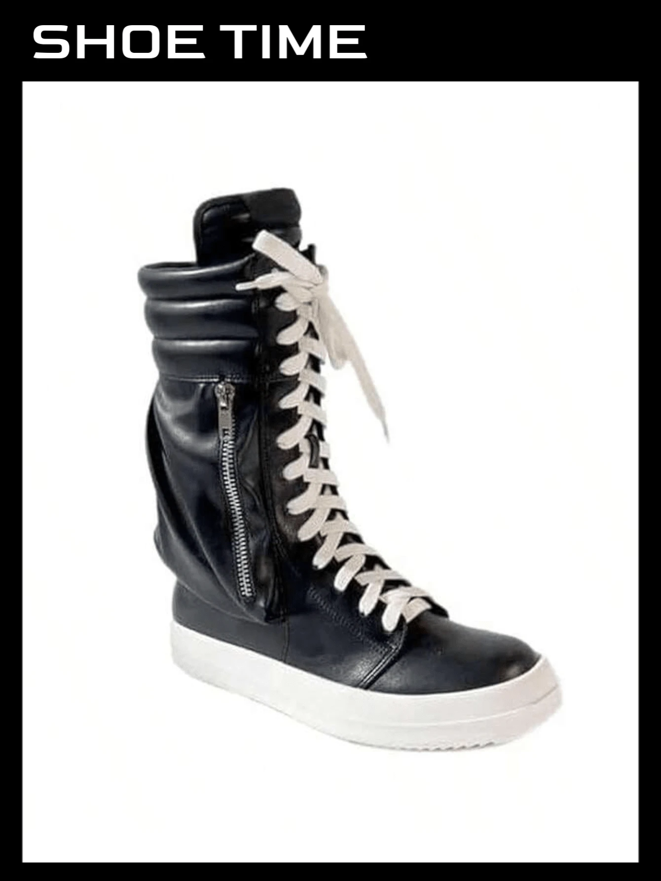 Zapatillas de moda de caña alta con cordones, zapatos de calle con bolsillo lateral, Racer-1 - Negro - Ver 1