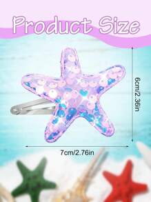 6 件海星发夹，闪光海星发夹海星发饰亮片按扣发夹海滩海星发夹适合女孩（粉色、蓝色、黄色）