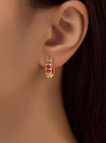 1 Pair 925 Sterling Silver Colorful Oval Zirconia Earrings Elegant And Exquisite High-End Jewelry Gift Holiday Gift Birthday Gift Suitable For Women Daily Wear