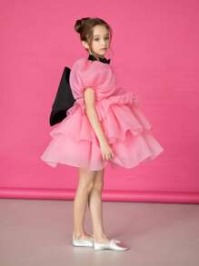 Váy dây nơ cho bé gái tuổi mới lớn, váy công chúa cho bé gái, thích hợp làm quà tặng sinh nhật, phù dâu, đám cưới, tiệc, tiệc tùng, biểu diễn ở trường và các dịp quan trọng khác - Hồng - Xem 4