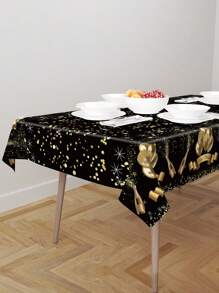 1pc 130*220cm Black Gold Balloons Style Birthday Disposable Tablecloth, Happy Birthday Party Decorative Plastic Table Cover Table Runner, Birthday Party Dining Room Kitchen Table Decor, Home Decor, Birthday Party Decorations Supplies, Birthday Decor, Happy Birthday Waterproof Black Gold PE Table Cloth Table Cover Table Runner, Party Favors, Birthday Party Table Decorations Table Ornaments