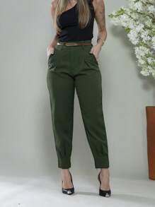 Carrot Pants With Zipper On The Leg, Tailored C3095 - Army Green - View 1