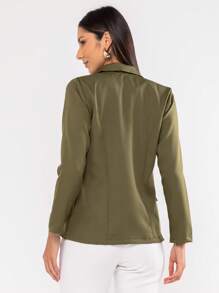Blazer Feminino Elegante Terninho Social Alfaiataria Com Botões - Verde Militar - Visão 3