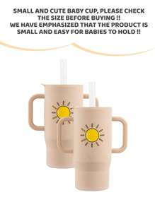 210ml Colorful & Cute Silicone Baby Learning Cup, 6 Months-3 Years Old Unisex Toddler Training Cup With Handle, Straw & Lid, 7oz Capacity