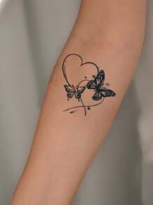 1 pieza Tatuaje temporal impermeable y resistente al desvanecimiento, con diseño realista de mariposa y corazón para brazos y piernas, apto para hombres y mujeres, de uso diario - Gris - Ver 1