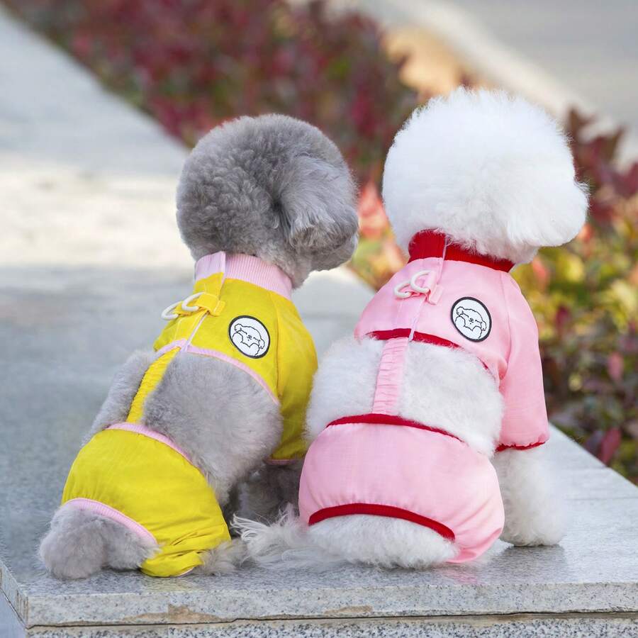 新款春夏宠物服装，25号猫咪防蚊四脚裤，宠物服饰，动物服装，小型犬服装，新款休闲装，英伦风宠物服饰，透气运动套装带牵引绳扣 - 黃色 - 查看 1