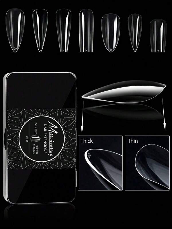 250/500/600pcs Soft Gel Tip Box Natural Or Sculpted Ballet/Coffin/Almond/Square Fake Nails Front Ultra-Thin End Thickened Hard Full Cover Nail Tips Premium Quality Press On Nails Nail Supplies