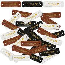 30 peças de etiquetas de Pu de crochê, para produtos artesanais, etiquetas artesanais em formato de coração, etiquetas de kit de crochê com costura de furo, acessórios de tricô faça você mesmo