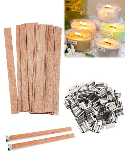 30Pcs/Set Wooden Candle Wick With 30 Metal Bases,Smokeless Natural Wood Wick,Trimmable Wooden Candle Wick For Making Scented Candles,DIY Candle Pot Making Supplies Soy With Sustainer Wax Wick,Wicks Accessories