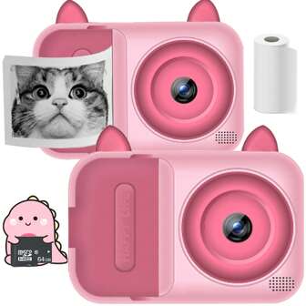 儿童相机即时打印，儿童数码相机 1080P 高清双镜头自拍，即时打印相机，幼儿相机圣诞生日礼物适合 3-12 岁男孩