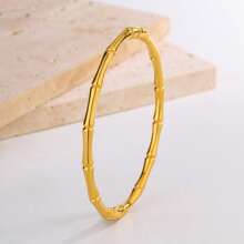 1pc Titanium Steel Non-Fading Gold Color Bamboo Knuckle Bangle Bracelet, Minimalist Fashion Cuff Bracelet