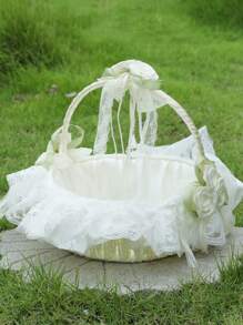 1 pieza Canasta grande para niña de las flores para bodas, canasta de boda de hadas, canasta de pétalos de marfil, confeti, dulces, suministros para fiestas, canasta de frutas, decoración del hogar, regalos, decoraciones de cumpleaños, decoraciones de fiesta, decoraciones de despedida de soltera, verano, playa, regreso a la escuela, suministros escolares, decoración de habitación