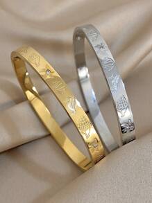 1 pieza Brazalete geométrico de circonita para mujeres, brazalete de acero inoxidable apilable, joyería diaria y de fiesta, regalo para el Día de la Madre