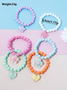 3pcs Girls Beaded Charm Heart Flower Star Bracelet Set