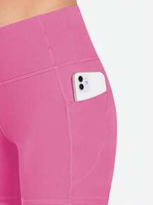 5pcs/Set Plus Size Women's High Waist Elastic Waisted Skinny Shorts, Compression, Pocketed Yoga Running Workout Shorts, Spring/Summer