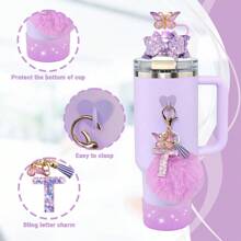 6Pcs Tumbler Cup Accessories Set - Butterfly Straw Topper Cover Cap, Bling Bow For Straw, Sparkly Silicone Boot, Letter Charm And Pompom For Water Bottle Cups Tumbler 40Oz 30Oz 20Oz, Back To School Supplies
