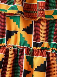 Girls' Geometric Pattern Ruffle Ruffle Hem Sleeveless Dress, Summer - Yellow - View 4