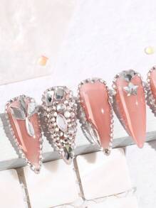 1 Box Nail Art Studs Flat Rhombus Water Drop Heart Bow Square Crystal Rhinestones, 12 Grids Ultra Sparkly Nail Gems Nail Supplies Nails Nail Charms