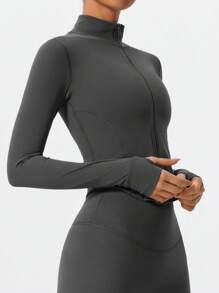 Spring And Summer Models Of Yoga Sports Windproof Jacket Running Fitness Sun Screen Top Collar Quick Dry Slim Sportswear - Grey - View 4