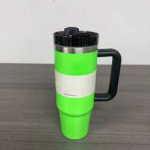 1.18L Large Capacity Car Mug 40oz Ice Bar Mug Outdoor Use Daily Use Gym Use Holiday Gift Holiday Supplies Multiple Colors Insulated Mug, Double Layer Vacuum Insulated Stainless Steel Mug, High Quality Summer Drinking Mugs, Portable Carrying Jugs, Travel Mugs, Outdoor Ice Coffee Mugs For Camping, Hiking, Driving, Traveling With Handle - Fluorescent Green - View 2