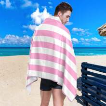 1 pieza Toalla de playa grande a rayas rosa, manta suave con resistencia a la arena, adecuada para piscina, playa, toalla de baño grande, chal para mujer, toalla de baño de secado rápido con impresión digital, toalla de baño esponjosa de doble cara de secado rápido, toalla deportiva absorbente con rayas rosas y azules, toalla de playa portátil, toalla de secado rápido para gimnasia y maratón, impermeable y anti-arena, esencial para la playa y la ducha para parejas