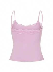 Women's Y2k Lace Trim Cami Tops Fairy Grunge Spaghetti Strap Tank Tops Slim Fit Sleeveless Vest Coquette Aesthetic Clothes - 粉色 - 查看 6