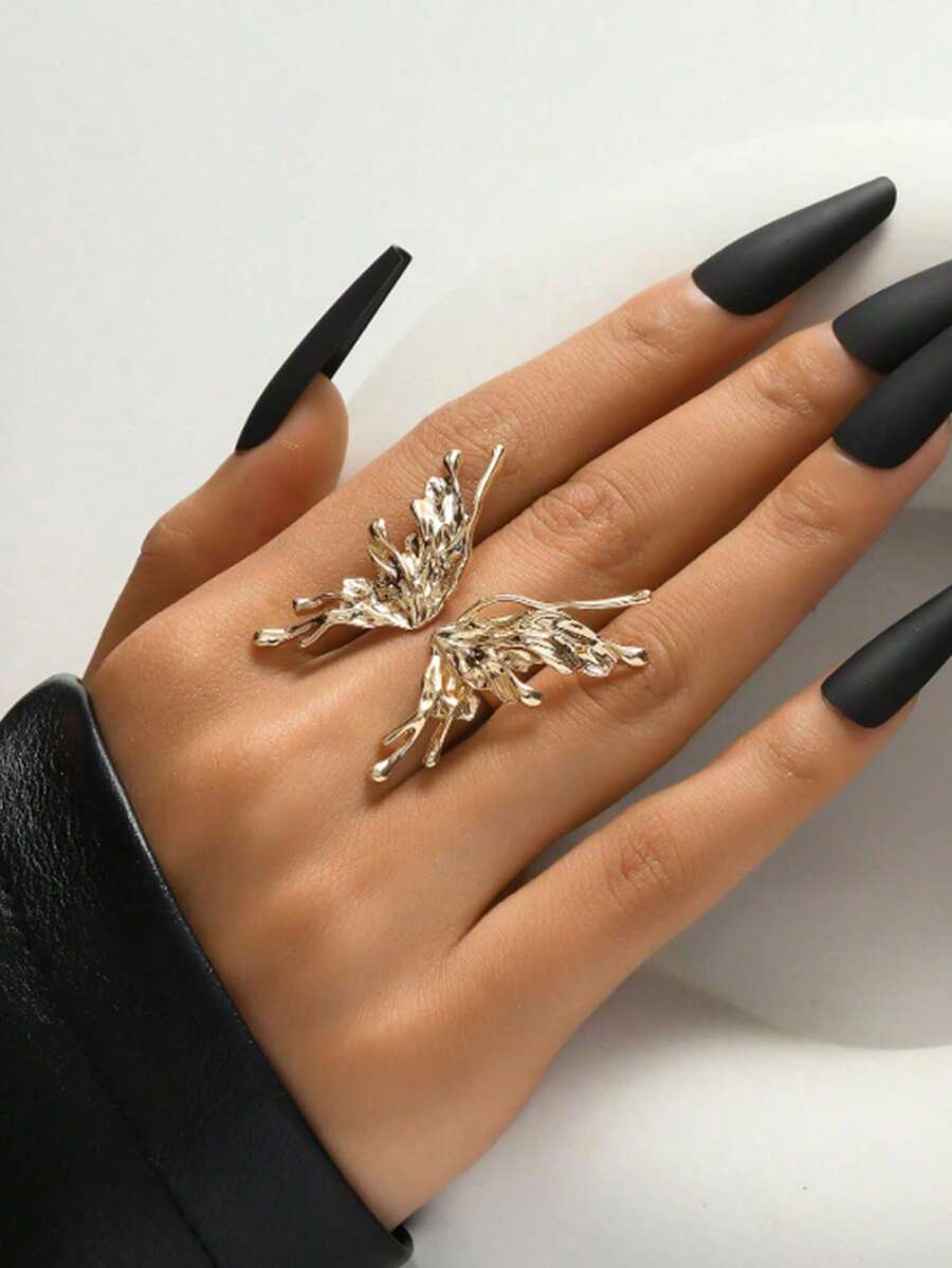1pc Unique Butterfly Open Ring With Lava Effect, Suitable For Women Daily Wear - Yellow Gold - View 1