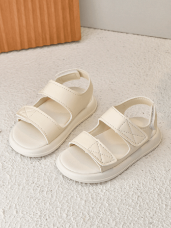 Kids Plain Color Hook And Loop Closure Sandals, Minimalist Design, Elegant, For Boys & Girls, Children Summer Flat Sandals