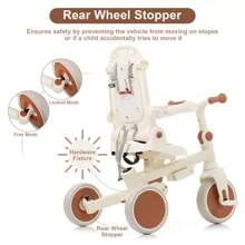 MERAX 7 In 1 Baby Tricycle, Foldable Toddler Tricycle With Removable And Adjustable Parent Handle, Toddler Push Bike With Removable Pedal, Canopy, And Guardrail, Tricycle For 12-72 Months, Ivory And Brown - Ivory - View 6