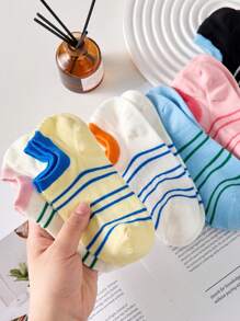 5 Pairs Women's Colorful Striped Non-Slip Breathable Boat Socks, Comfortable For Spring/Summer - Multicolor - View 6