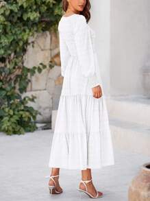 Women's Spring Summer Long Sleeve Dresses Wedding Dresses Elegant Fluffy Long Sleeve Locked Waist Swing Fluttering Long Dresses - 白色 - 查看 2