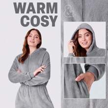 City Comfort Onesie Soft Comfy Fleece Pyjama Nightwear Fluffy Lounge Wear Sizes S-XL - Grey - View 4
