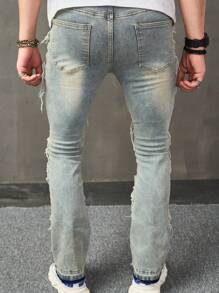 Men's Retro Washed Blue Skinny Fit Distressed Jeans, Emo Style - Bronze - View 3