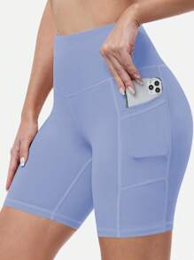 Women's Plus Size High Waist Tight Athletic Shorts, Slimming & Lifting Design, Pocketed Casual, Suitable For Cycling, Yoga, Fitness, Spring/Summer