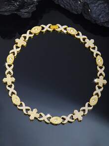 1pc Unique Cuban Link Necklace With Cross, Evil Eye And Figure 8 Elements, Street Fashion Charm, Hip Hop Necklace, Perfect Jewelry Gift For Birthday, Father's Day