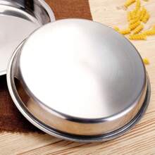 1-3 Stück extragroße runde Edelstahl Servierplatten, geeignet für Dampfnudeln, Kuchen, Backen, Desserts - Silber - Übersicht 11