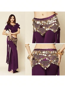 1pc Elegant Black Sequined Belly Dance Waist Chain Belt - Made Of Polyester Fiber With Tassel Details, Suitable For Eastern And Dance Styles Summer, School Fall, Autumn, Halloween