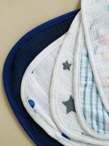 5pcs Set Floral, Whale Printed 100% Cotton Gauze Baby Bibs, Soft Gentle Burp Cloths For Infant Boys & Girls - Multicolor - View 5