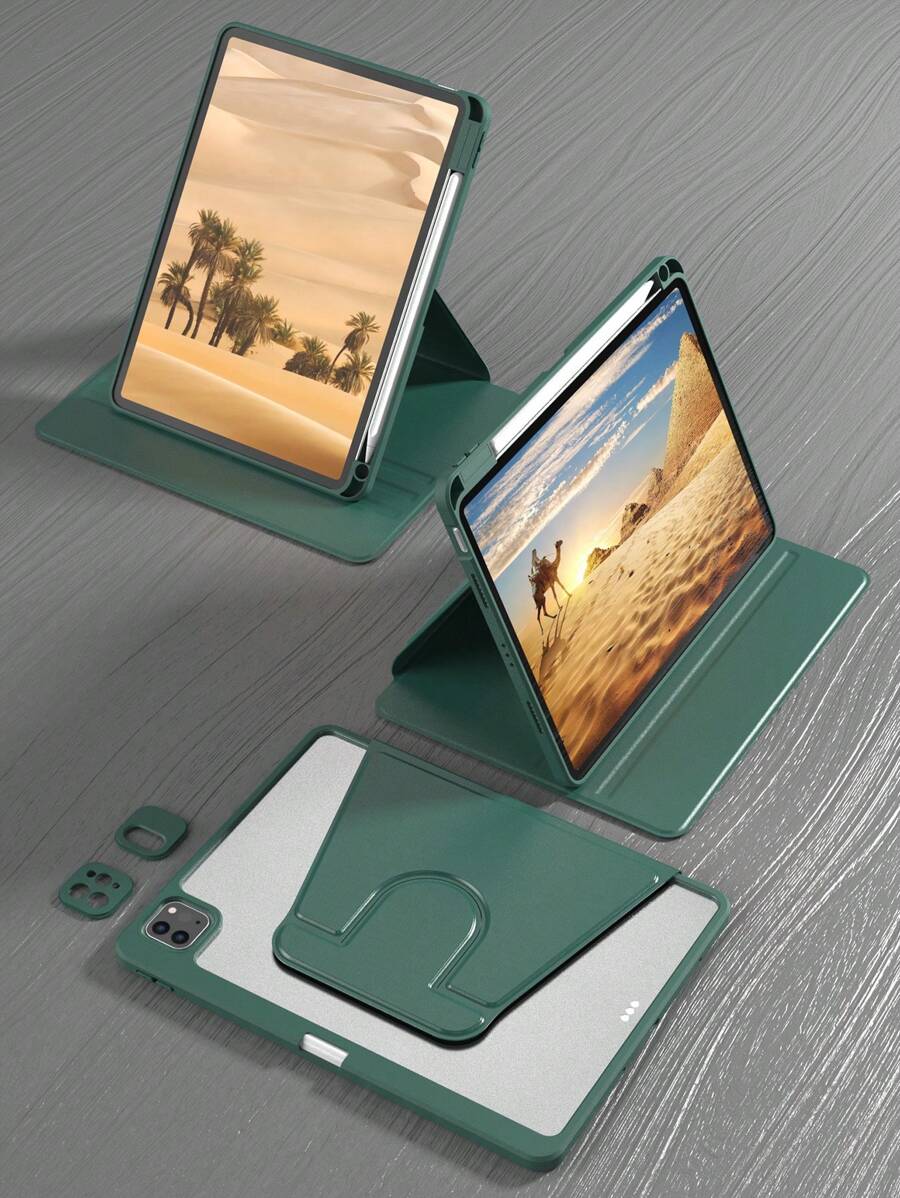 Ốp bảo vệ iPad xoay 360°, chống sốc, chịu lực cao, chống trầy xước, hỗ trợ chức năng ngủ/thức, tương thích với khe cắm bút tích hợp, góc nhìn có thể điều chỉnh - Màu xanh quân đội