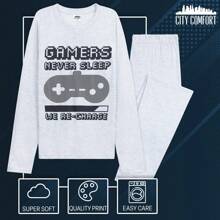 City Comfort Pyjama Long PJ Set Gaming Nightwear Comfy Loungewear Soft Sleepwear Gamer Gift - White - View 6