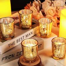 [4/6/12pcs Optional] Wish Lantern Aromatic Candle Set | Golden, Silver, Blue Upgrade Cups Candle Holders | Lead-Free Thick Glass | Holiday/Wedding/Birthday/Christmas Decor | Ins Style Home Ambience Lights